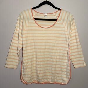 LAKE Women's size Medium Orange White Pima Cotton Striped 3/4 Shirt Pajamas